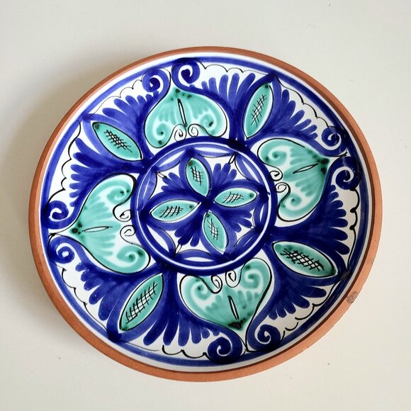 Mexican or Spanish hand painted red clay wall plate/dish. Wall  home decor. - Picture 2 of 6